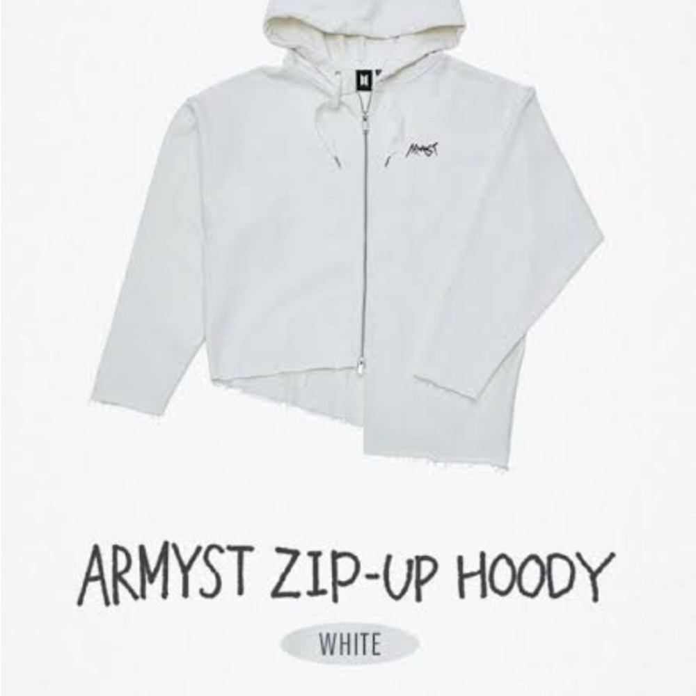 SOLD✨HP✨ NWT distressed zip up hoodie bts jungkook-designed white armyst hoodie